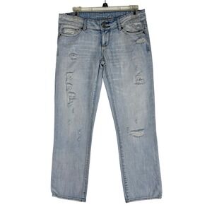 American Eagle Women's Light Wash Distressed Low Rise Straight Leg Jeans- 4 Reg